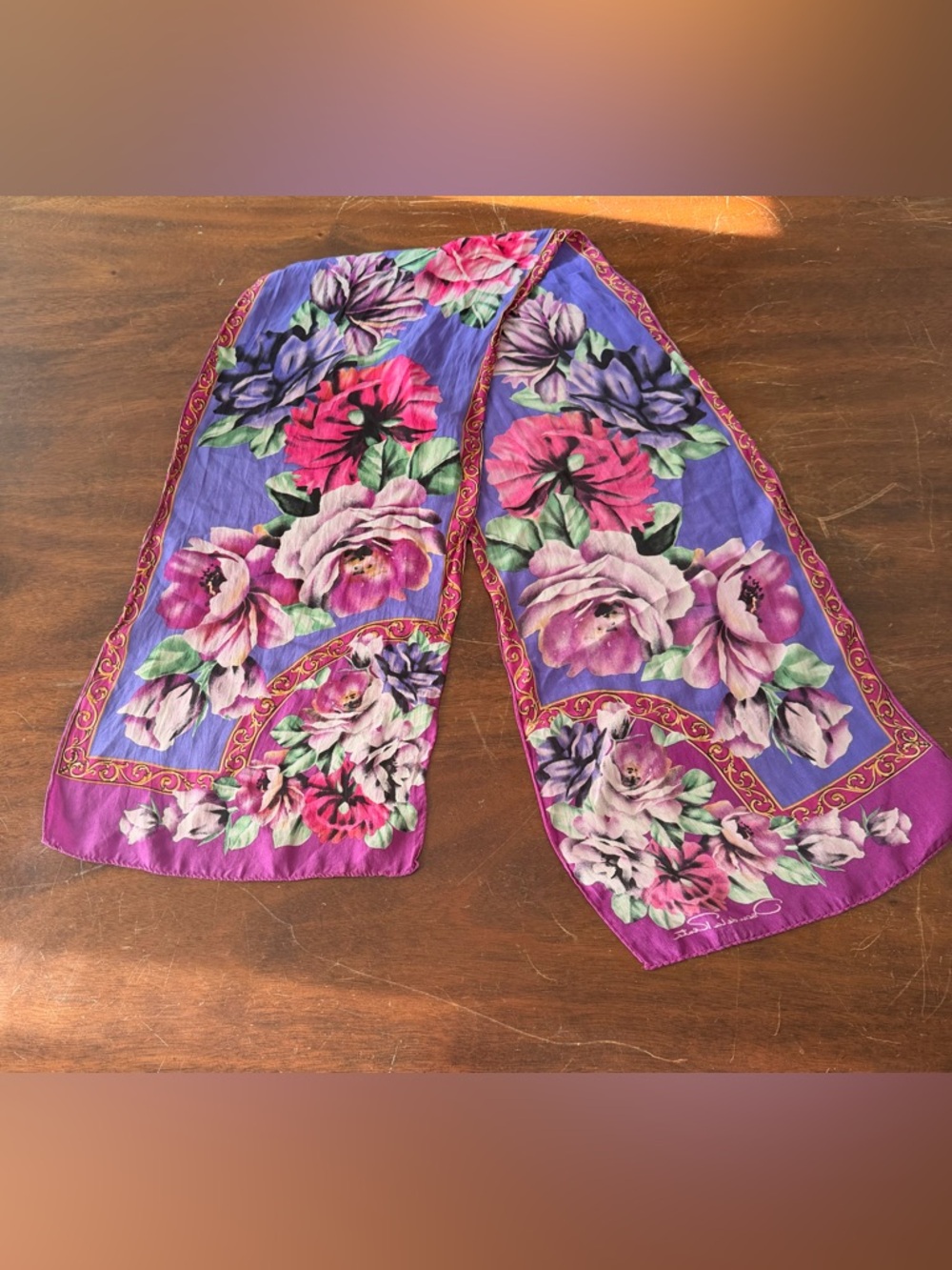 Oscar de la Renta Purple Floral Scarf